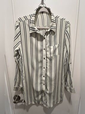 Hype Ivory and Black Vertical Stripe Shirt Dress